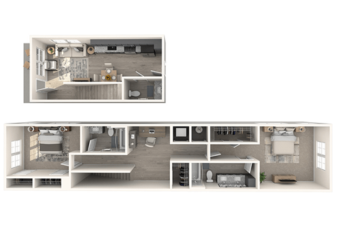 Floor plan for 2 beds, 2 baths, 1269 sqft